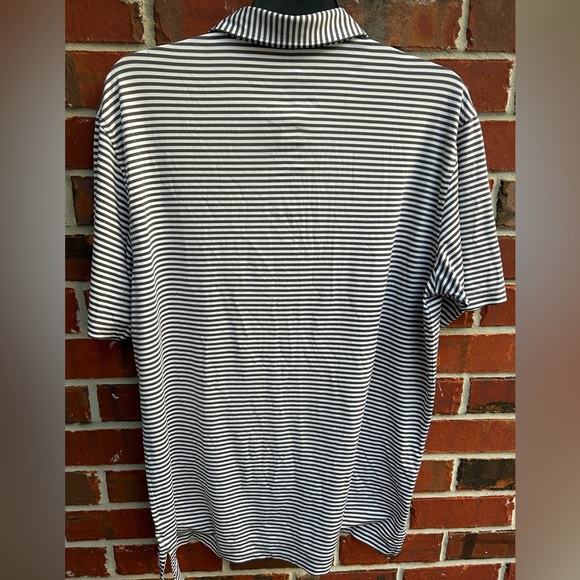 Peter Millar Mens Gray & White Striped Short Sleeve Polo Shirt. Size Large - Picture 2 of 5